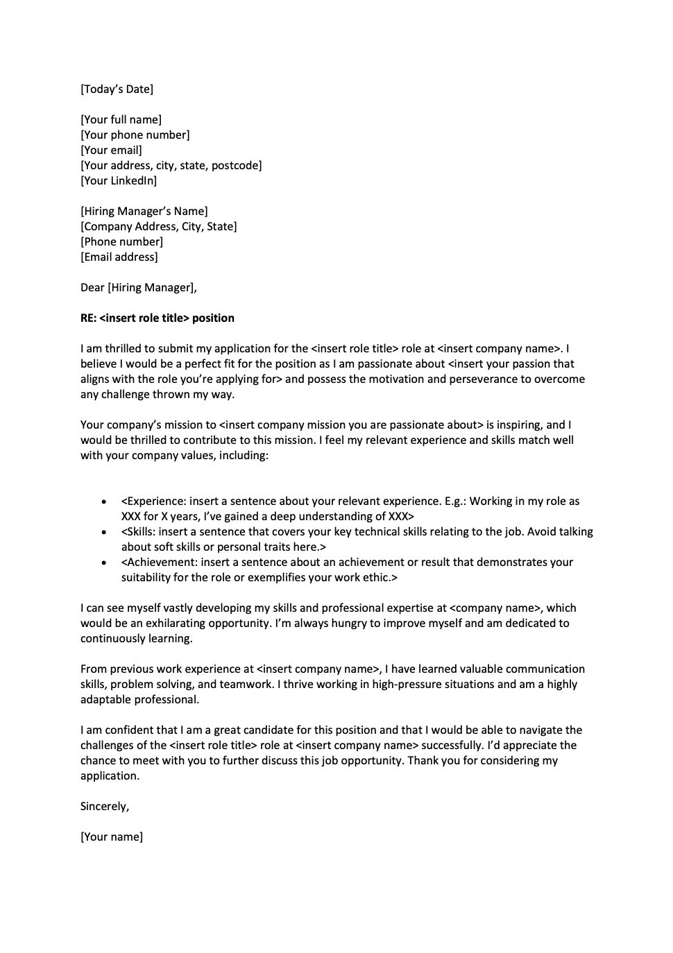 cover letter job example