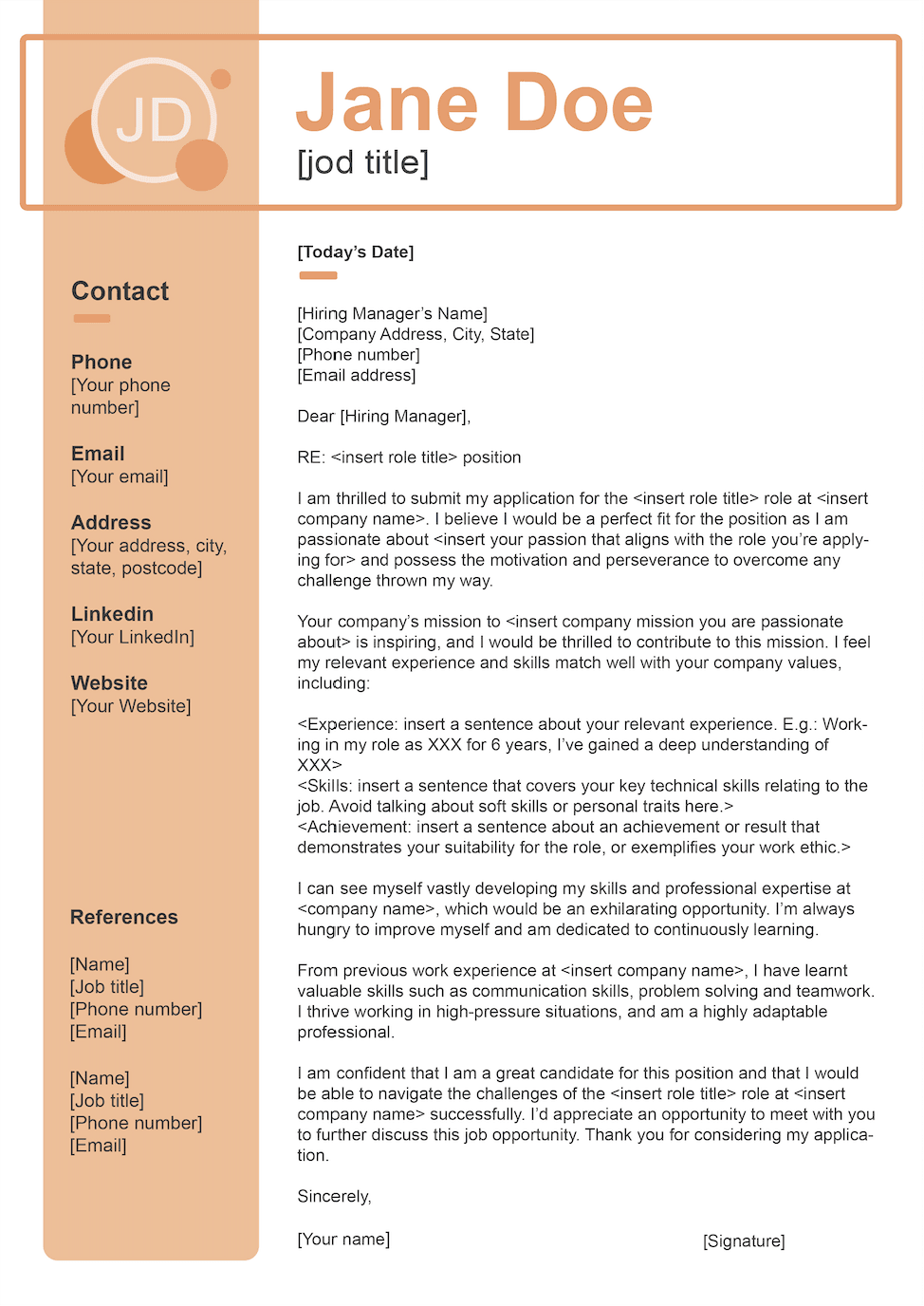 layout of cover letter australia