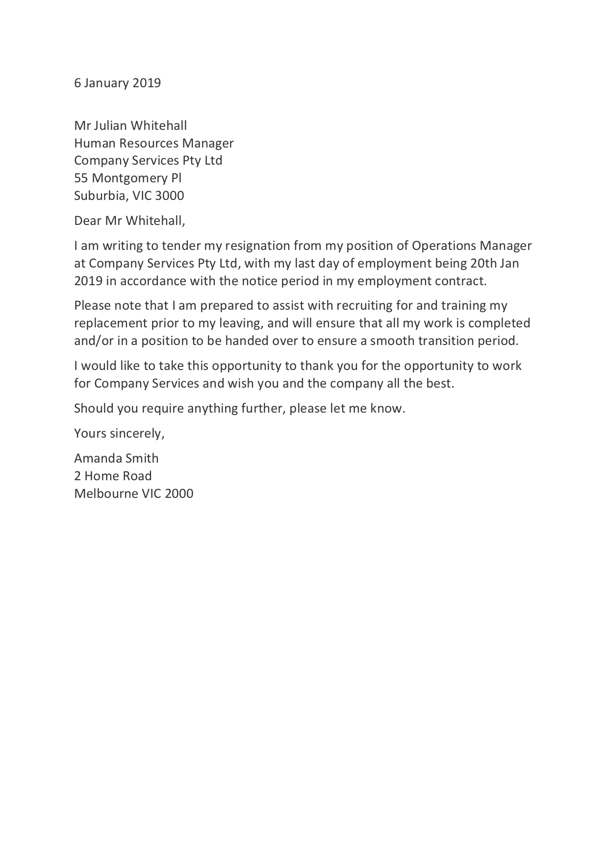 Resignation Letter Templates Examples Training au